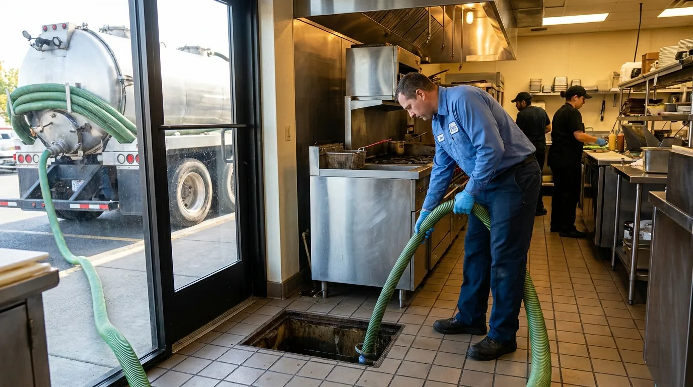 Grease trap being pumped at a Spokane-area kitchen