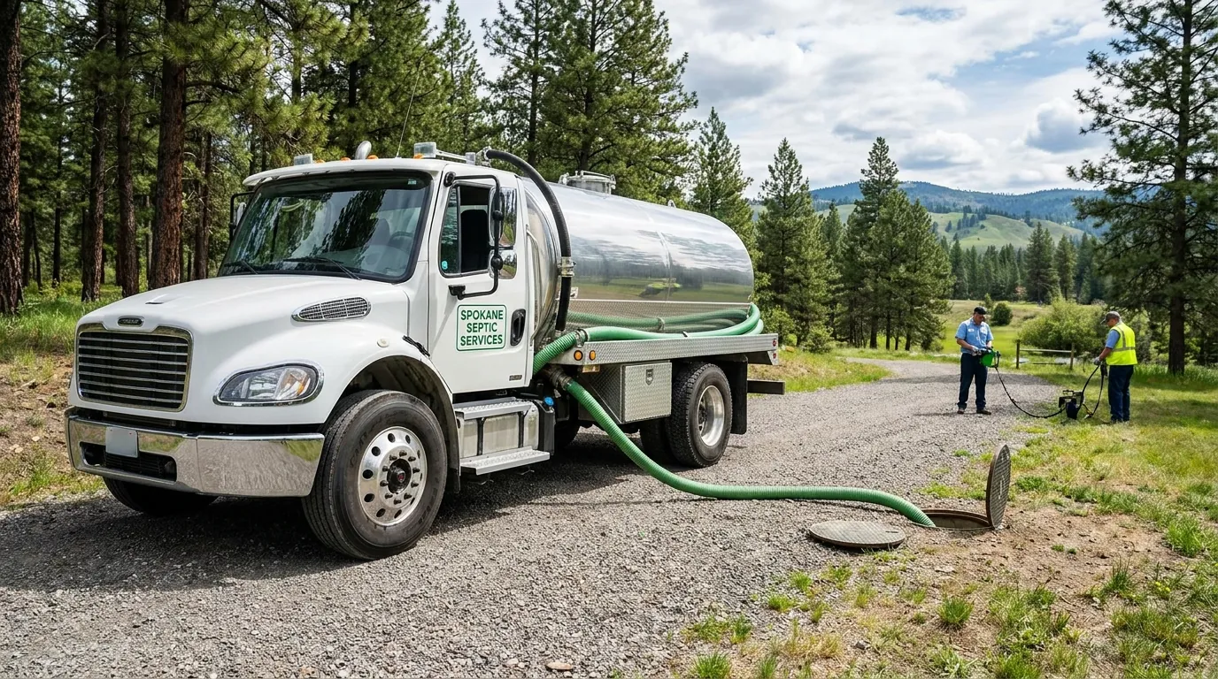 Septic tank being cleaned near Spokane